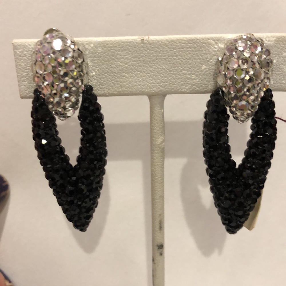 Crystal & Jet Black Pavé Doorknocker Earrings-Boutique